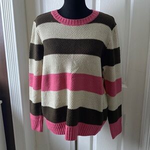 St John’s Bay Women’s Crewneck Sweater Beige Brown Pink sz L NWT